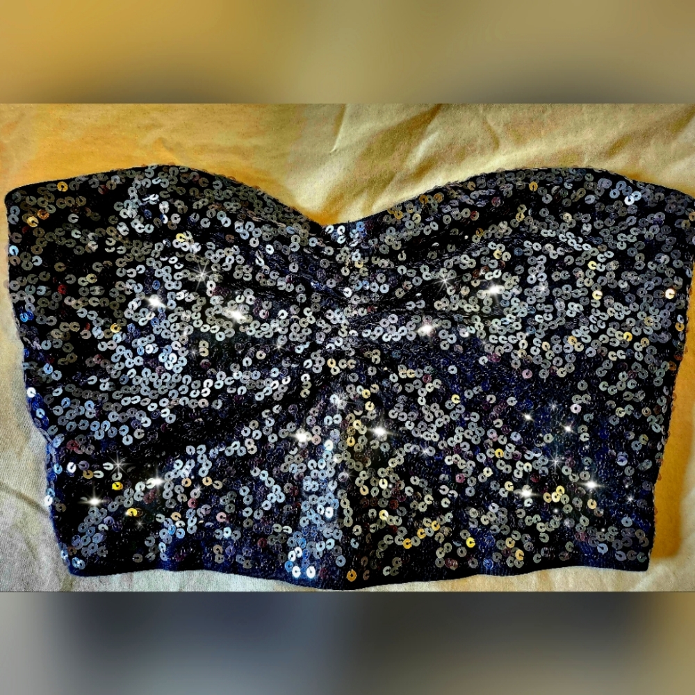 Express Women's Sequin Bandeau Top Black M NWOT